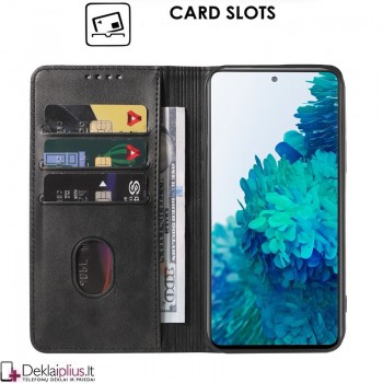 Dirbtinos odos juodas dėklas - su skyreliais Samsung S20 Fe) Dirbtinos odos juodas dėklas - su skyreliais Samsung S20 Fe)